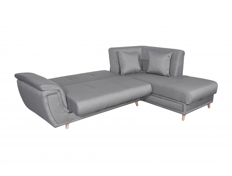 FORTY - Canapé d'angle fixe convertible en tissu et pieds bois