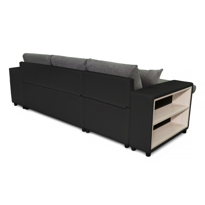 L200PAC - Canapé d'angle convertible coffre pouf et étagère en simili et microfibre