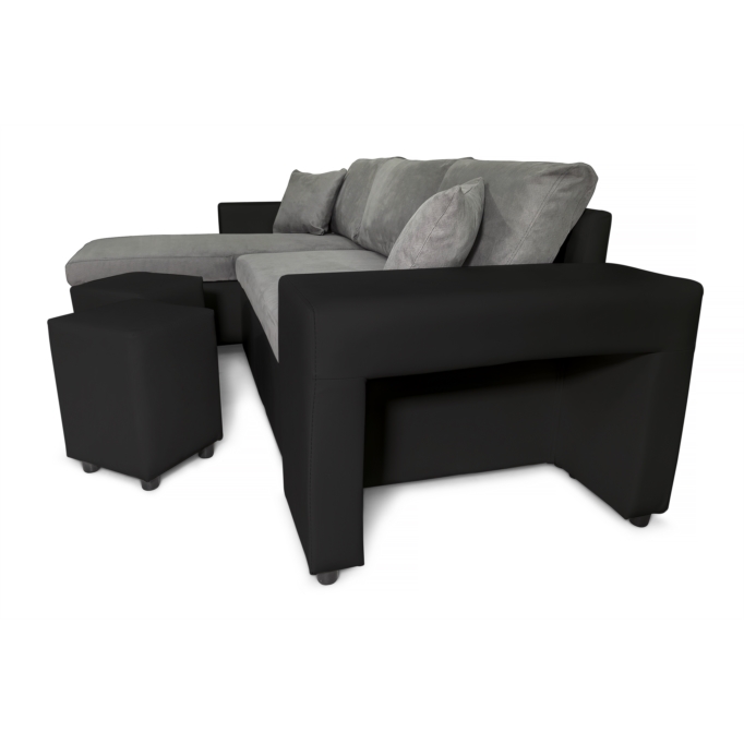 L200PAC - Canapé d'angle convertible coffre pouf et étagère en simili et microfibre