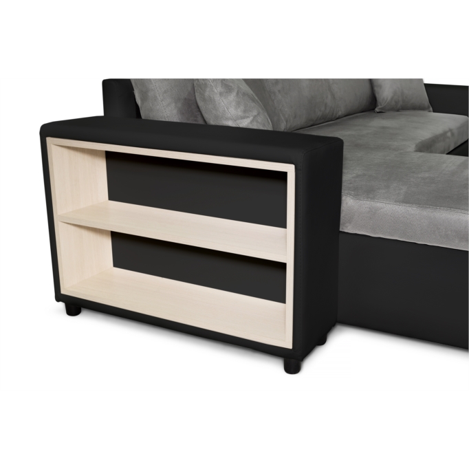 L200PAC - Canapé d'angle convertible coffre pouf et étagère en simili et microfibre