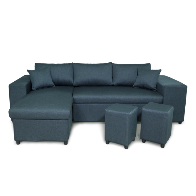 L200PAC - Canapé d'angle convertible coffre pouf et étagère en tissu