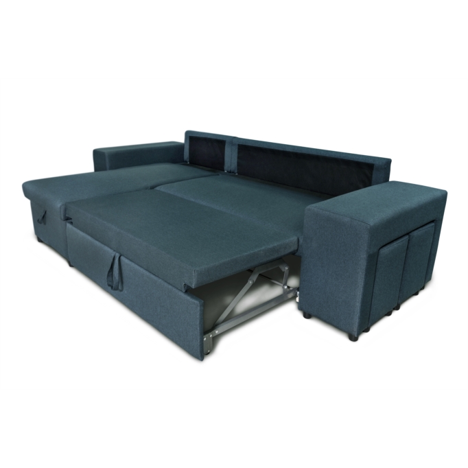 L200PAC - Canapé d'angle convertible coffre pouf et étagère en tissu