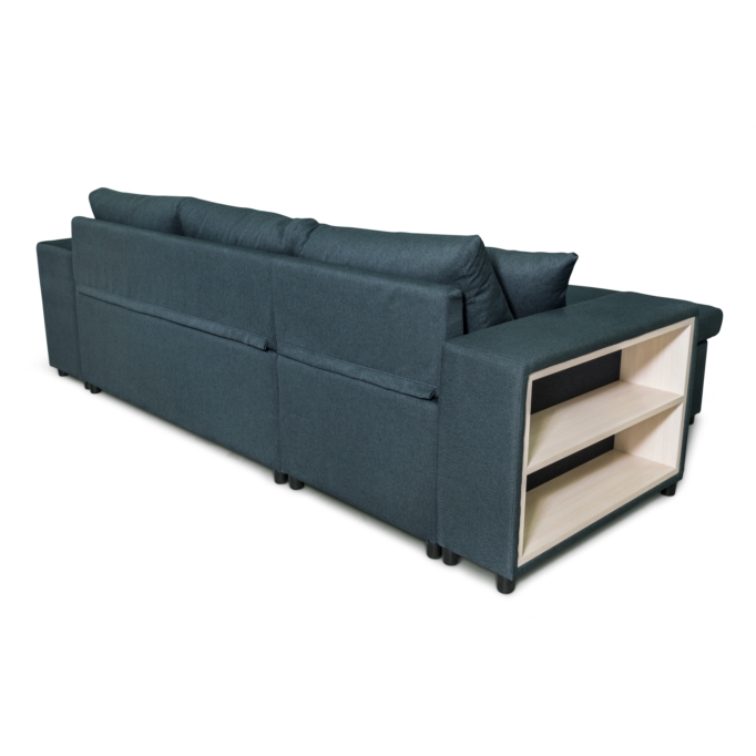 L200PAC - Canapé d'angle convertible coffre pouf et étagère en tissu