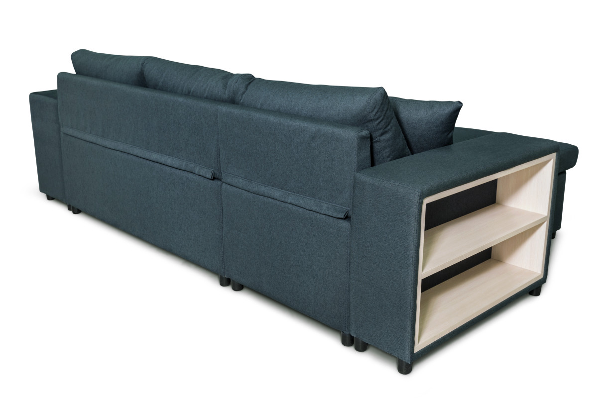 L200PAC - Canapé d'angle convertible coffre pouf et étagère en tissu