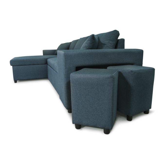 L200PAC - Canapé d'angle convertible coffre pouf et étagère en tissu