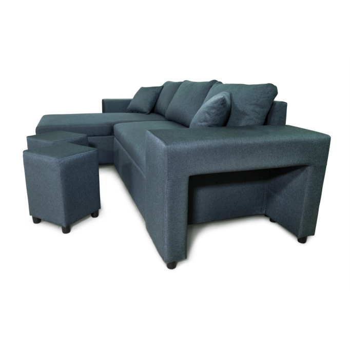 L200PAC - Canapé d'angle convertible coffre pouf et étagère en tissu