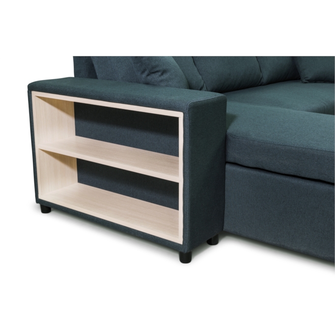 L200PAC - Canapé d'angle convertible coffre pouf et étagère en tissu