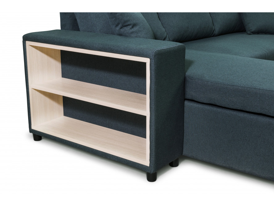 L200PAC - Canapé d'angle convertible coffre pouf et étagère en tissu