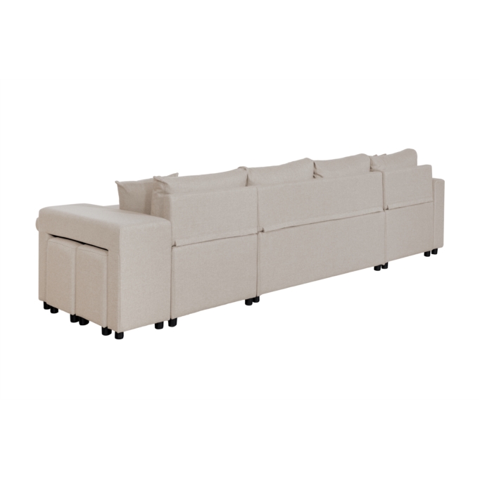 L200U PLUS - Canapé panoramique convertible avec 2 coffres et 2 poufs en tissu