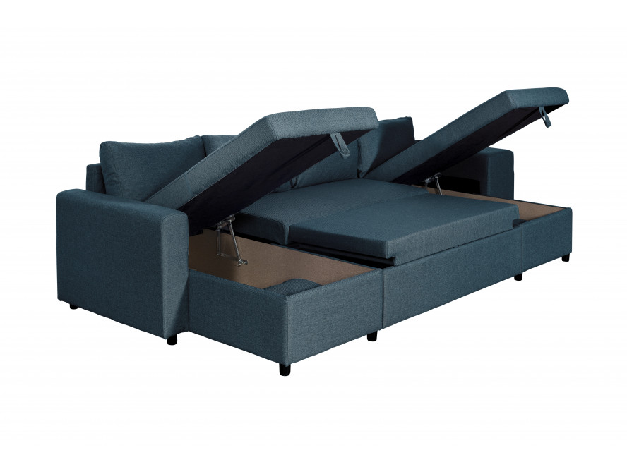 L200U PLUS - Canapé panoramique convertible avec 2 coffres et 2 poufs en tissu