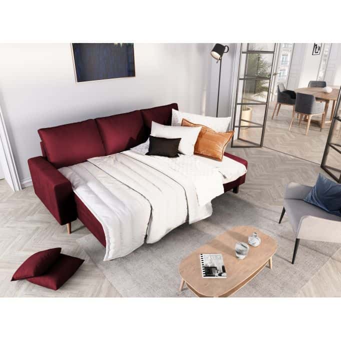 ARTIKV - Canapé d'angle scandinave convertible réversible avec coffre en velours