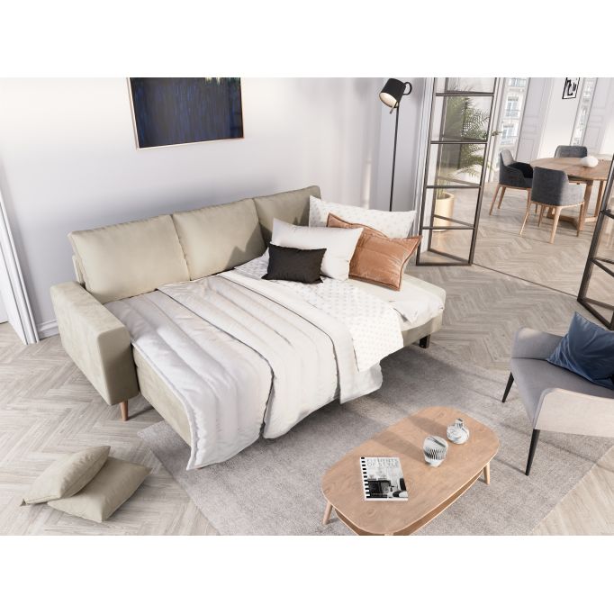 ARTIKV - Canapé d'angle scandinave convertible réversible avec coffre en velours