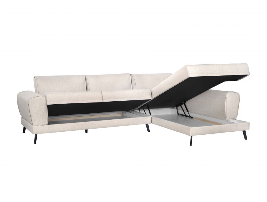 IMPERIAL - Canapé d'angle convertible 2 coffres en tissu et pieds en métal noir