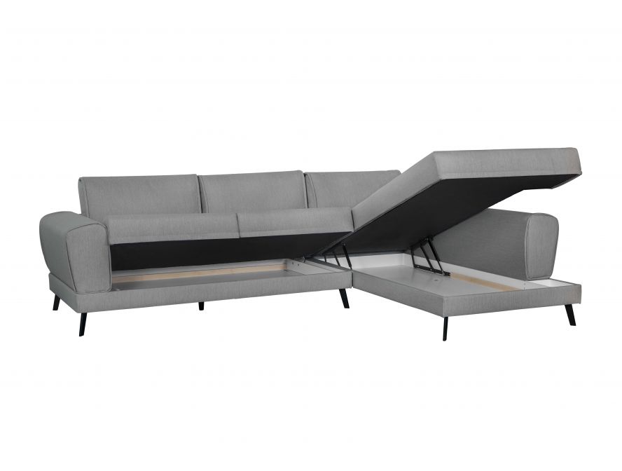 IMPERIAL - Canapé d'angle convertible 2 coffres en tissu et pieds en métal noir