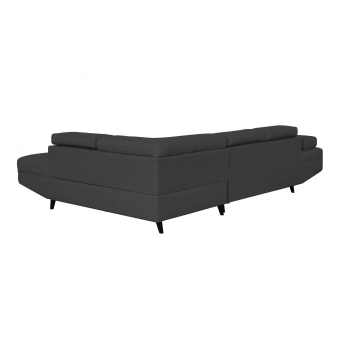 MATEO L - Canapé d'angle convertible avec coffre pieds bois noir en tissu