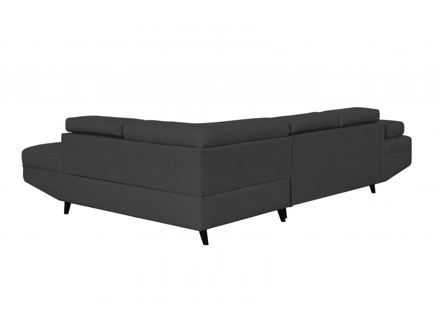 MATEO L - Canapé d'angle convertible avec coffre pieds bois noir en tissu