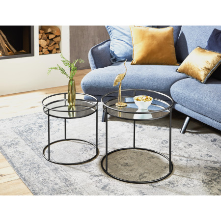 GOYAV - Lot de 2 tables basses en métal avec miroir