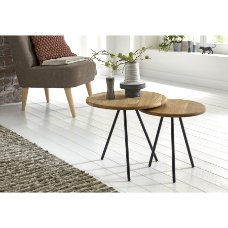 BASTID - Table basse avec pieds en métal noir et plateau en chêne massif 50 cm