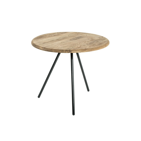 BASTID - Table basse avec pieds en métal noir et plateau en chêne massif 50 cm