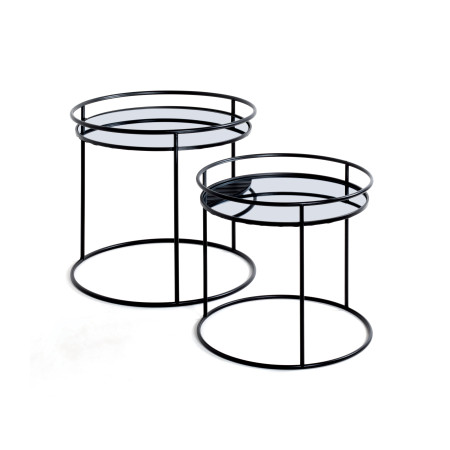 GOYAV - Lot de 2 tables basses en métal avec miroir