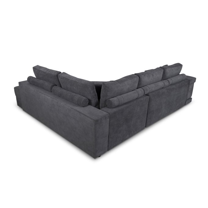 TAMINA - Canapé d'angle convertible avec 2 poufs et coffre en tissu