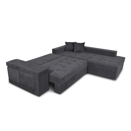 TAMINA - Canapé d'angle convertible avec 2 poufs et coffre en tissu