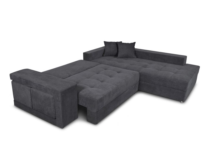 TAMINA - Canapé d'angle convertible avec 2 poufs et coffre en tissu