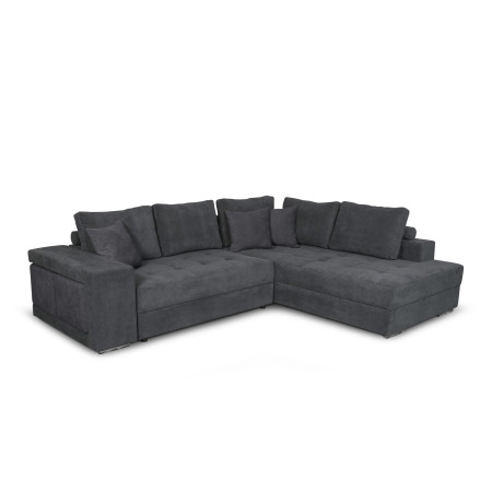 TAMINA - Canapé d'angle convertible avec 2 poufs et coffre en tissu