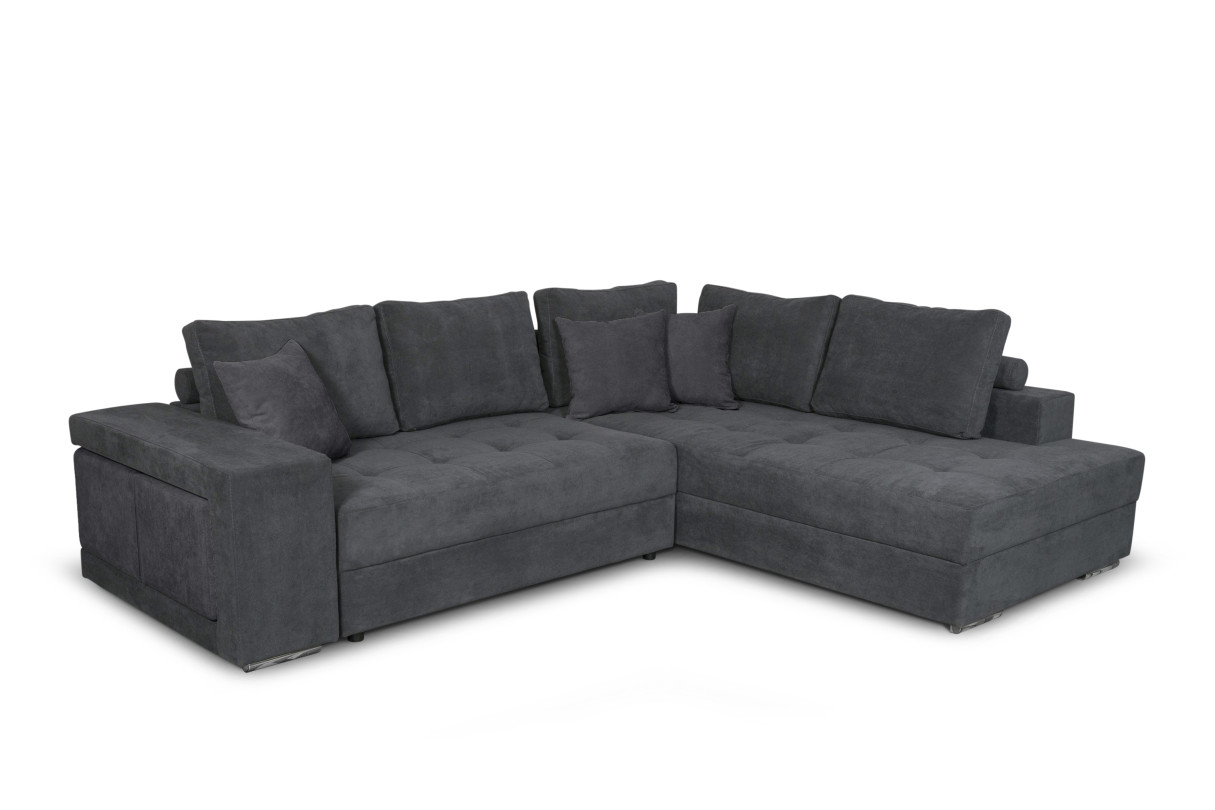 TAMINA - Canapé d'angle convertible avec 2 poufs et coffre en tissu