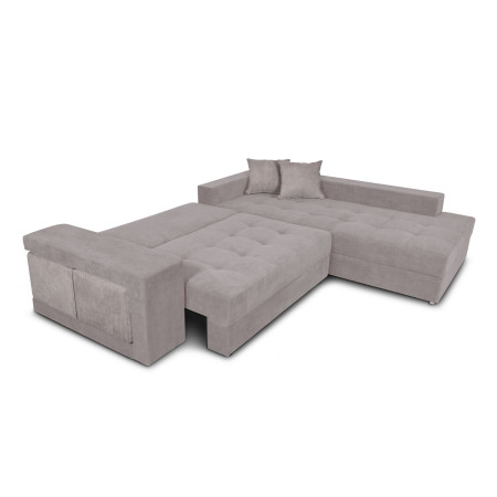 TAMINA - Canapé d'angle convertible avec 2 poufs et coffre en tissu