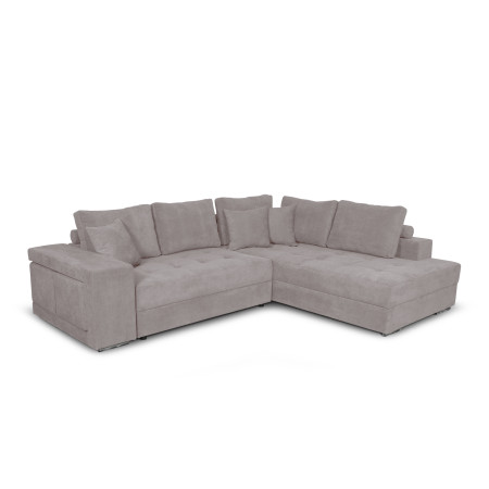 TAMINA - Canapé d'angle convertible avec 2 poufs et coffre en tissu