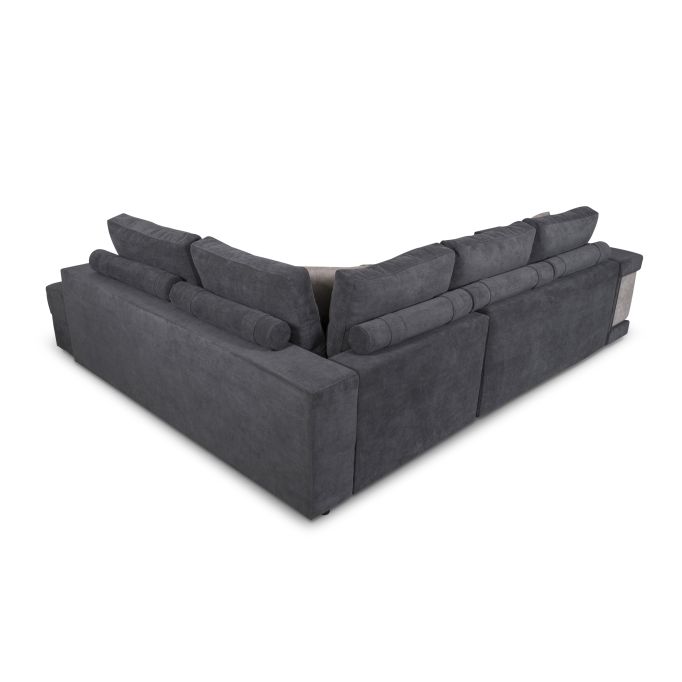 TAMINA - Canapé d'angle convertible avec 2 poufs et coffre en tissu