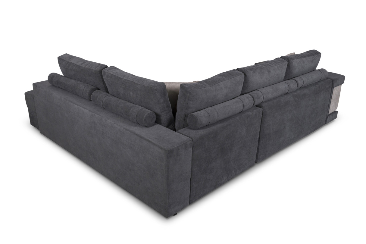 TAMINA - Canapé d'angle convertible avec 2 poufs et coffre en tissu