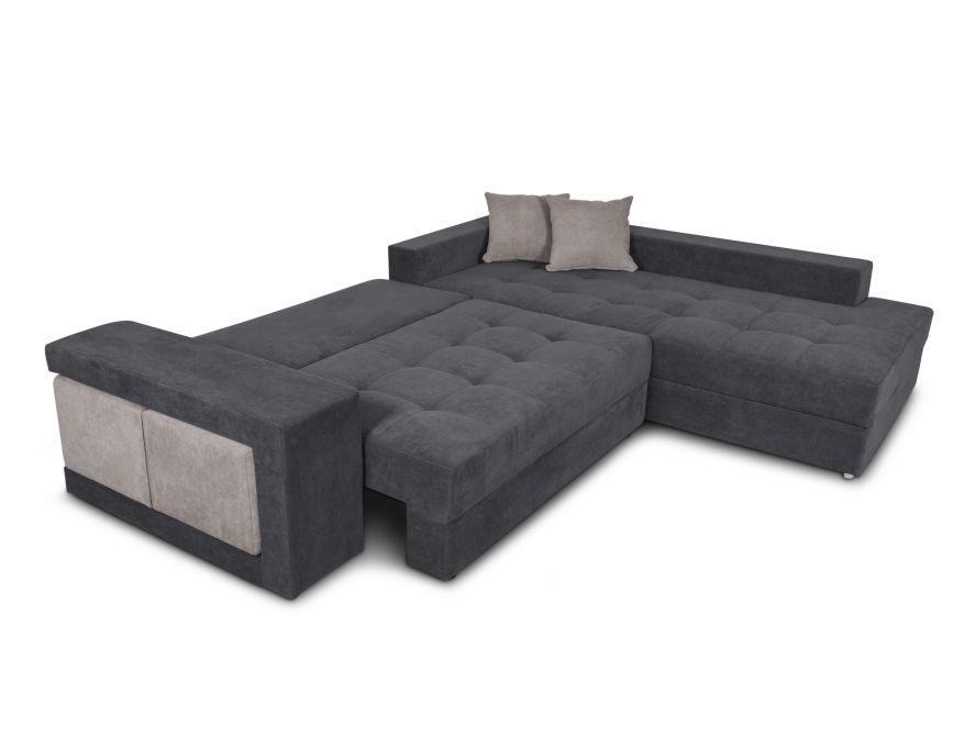 TAMINA - Canapé d'angle convertible avec 2 poufs et coffre en tissu