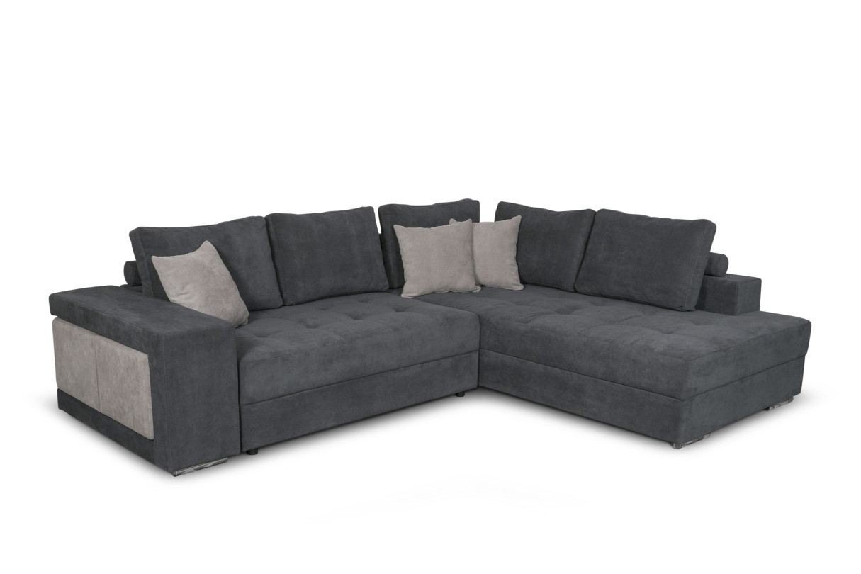 TAMINA - Canapé d'angle convertible avec 2 poufs et coffre en tissu