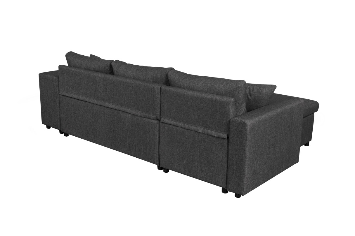 MARIA PLUS - Canapé d'angle réversible convertible avec coffre et 2 poufs en tissu