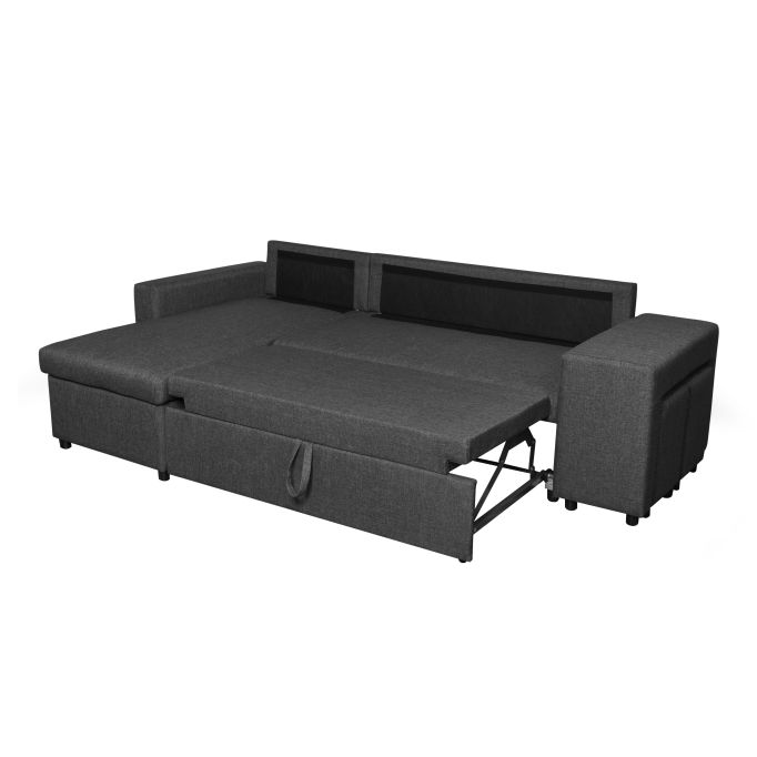 MARIA PLUS - Canapé d'angle réversible convertible avec coffre et 2 poufs en tissu