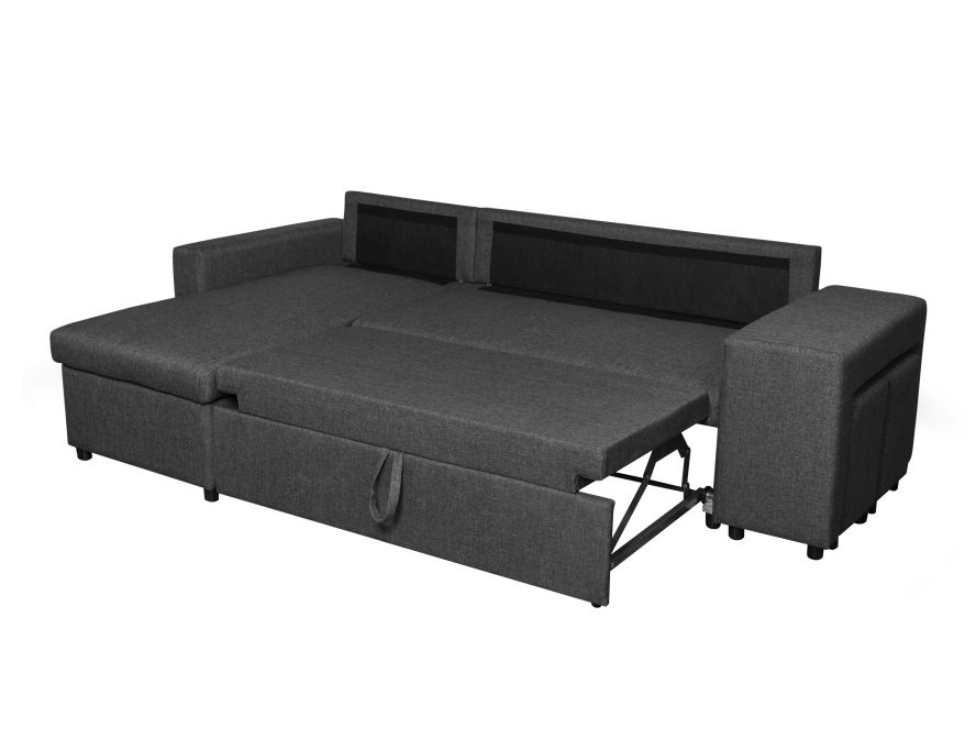 MARIA PLUS - Canapé d'angle réversible convertible avec coffre et 2 poufs en tissu