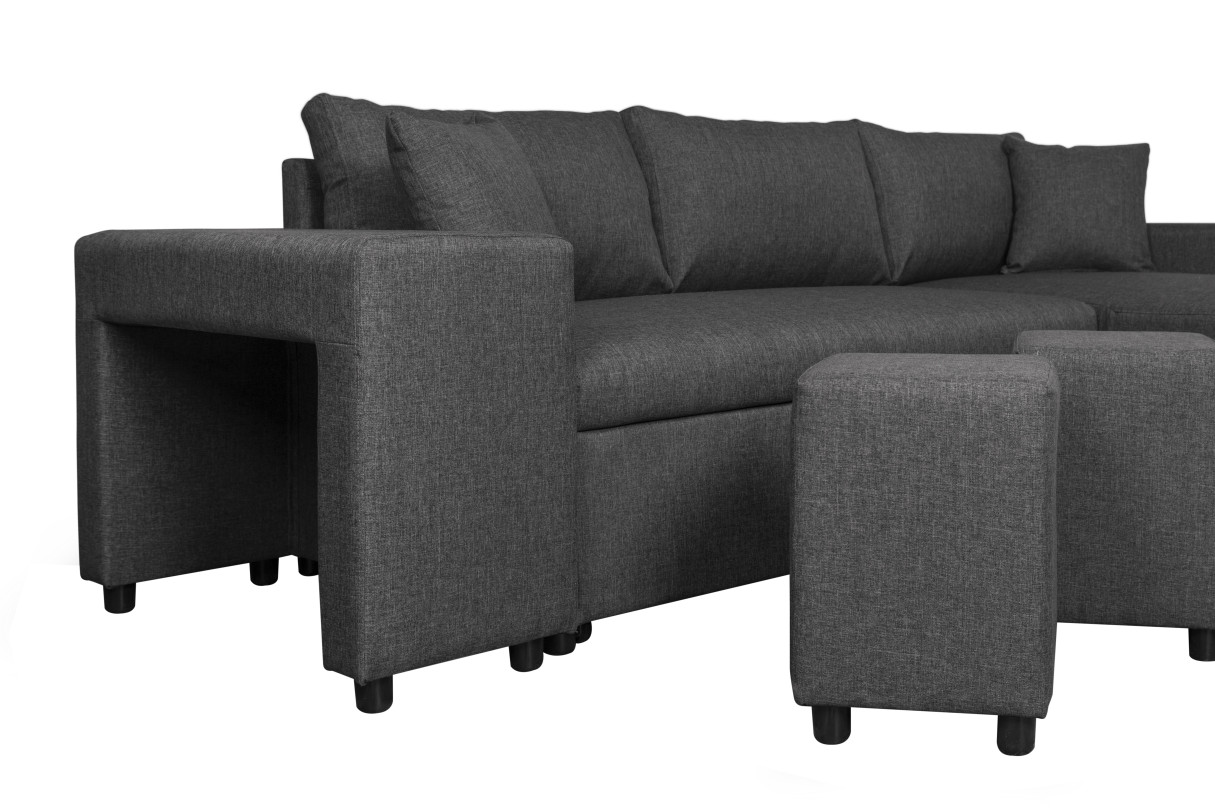 MARIA PLUS - Canapé d'angle réversible convertible avec coffre et 2 poufs en tissu