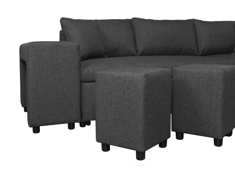 MARIA PLUS - Canapé d'angle réversible convertible avec coffre et 2 poufs en tissu