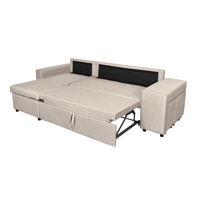 MARIA PLUS - Canapé d'angle réversible convertible avec coffre et 2 poufs en tissu