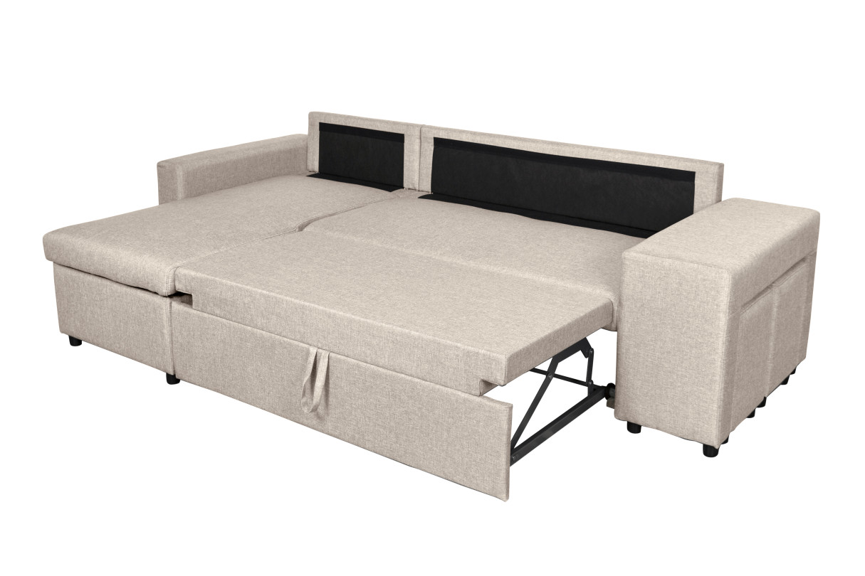 MARIA PLUS - Canapé d'angle réversible convertible avec coffre et 2 poufs en tissu