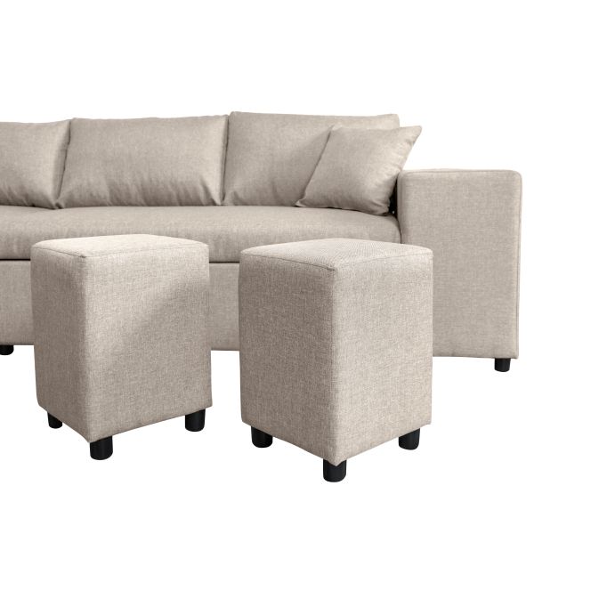 MARIA PLUS - Canapé d'angle réversible convertible avec coffre et 2 poufs en tissu