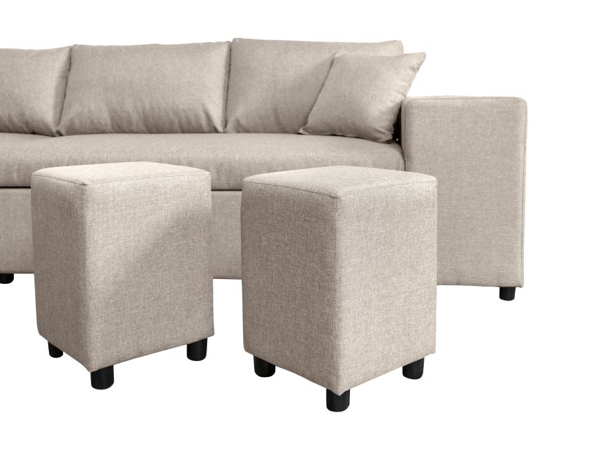 MARIA PLUS - Canapé d'angle réversible convertible avec coffre et 2 poufs en tissu