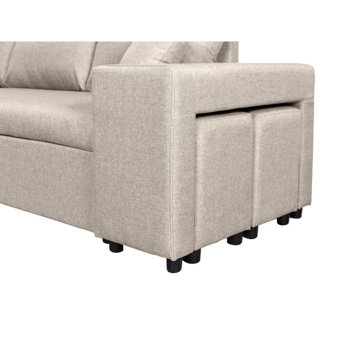 MARIA PLUS - Canapé d'angle réversible convertible avec coffre et 2 poufs en tissu