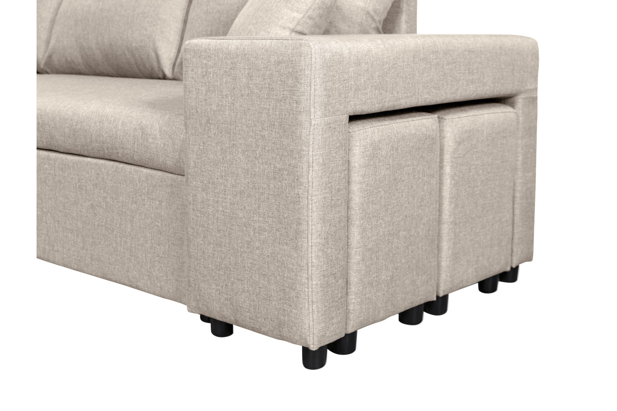 MARIA PLUS - Canapé d'angle réversible convertible avec coffre et 2 poufs en tissu