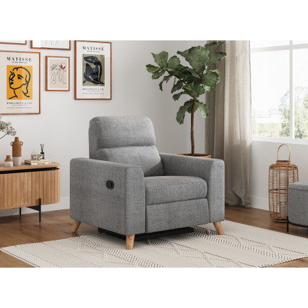 BERKAM - Fauteuil de relaxation scandinave en tissu et pieds bois hêtre