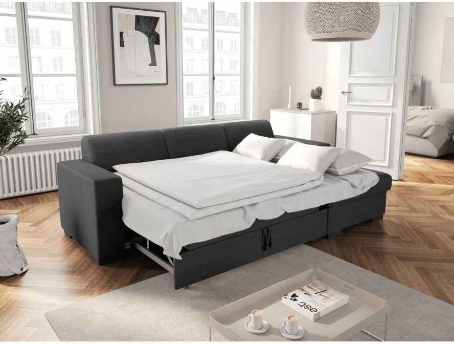 CARIBI - Canapé d'angle convertible avec coffre en tissu