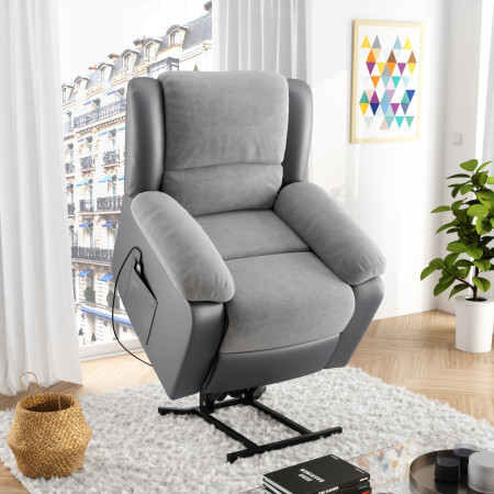 9121 - Fauteuil de relaxation électrique et releveur en microfibre et simili