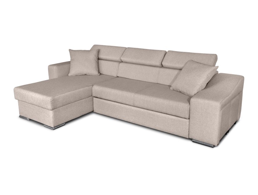 STILO - Canapé d'angle réversible, convertible avec coffre et 2 poufs en tissu